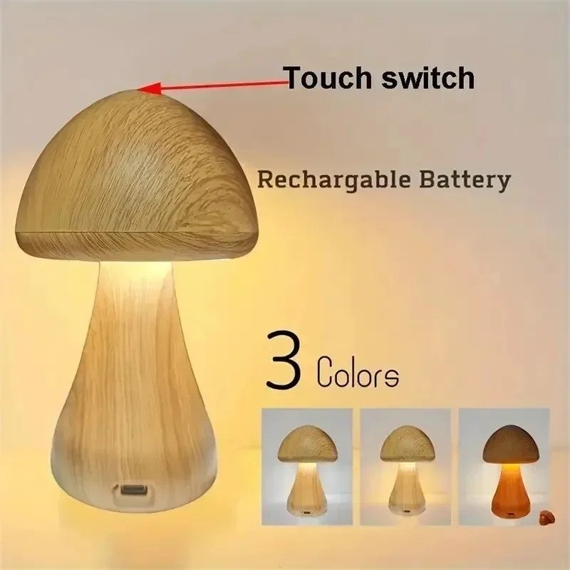 Bluejw Touch Control Mushroom Night Light - Cute Wooden LED Bedside Lamp for Bedroom, Kids Room, Sleep & Decor - Image 2
